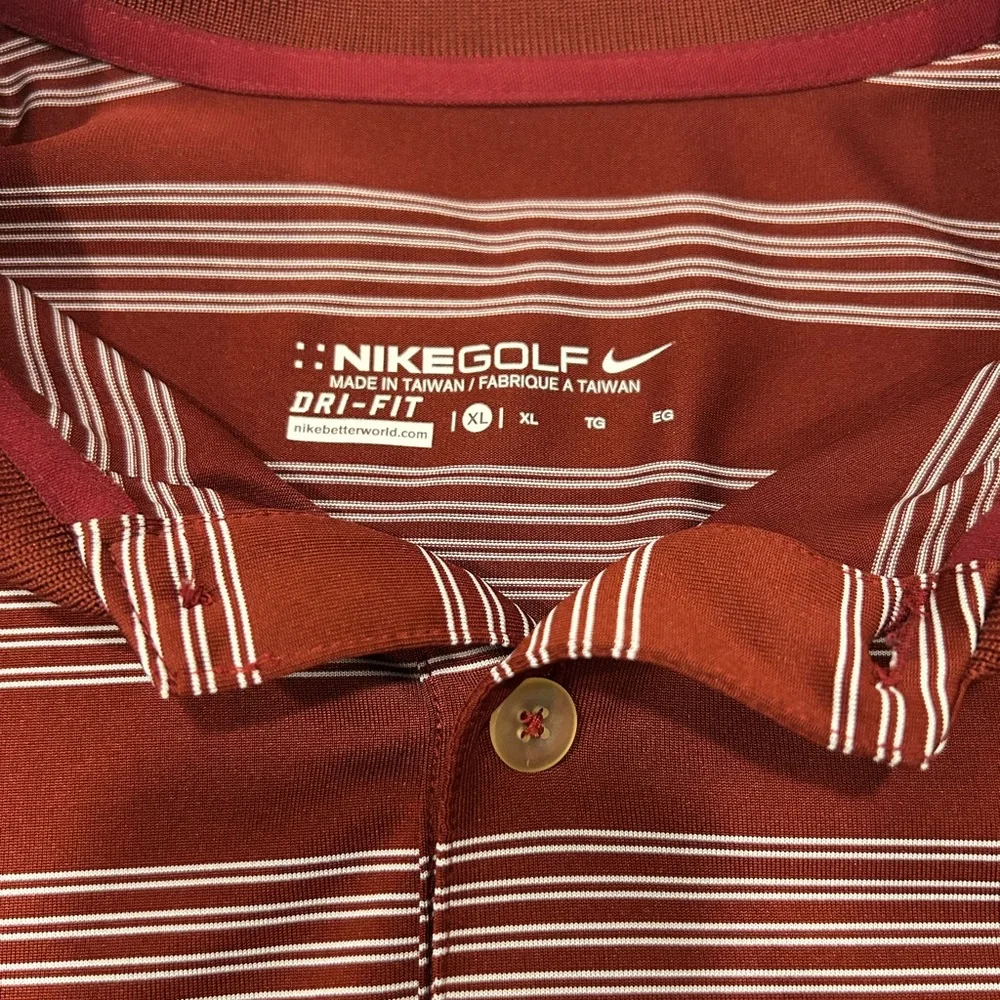 Nike Golf Dri Fit Striped Polo Shirt Mens XL Burgundy Red Performance Golf